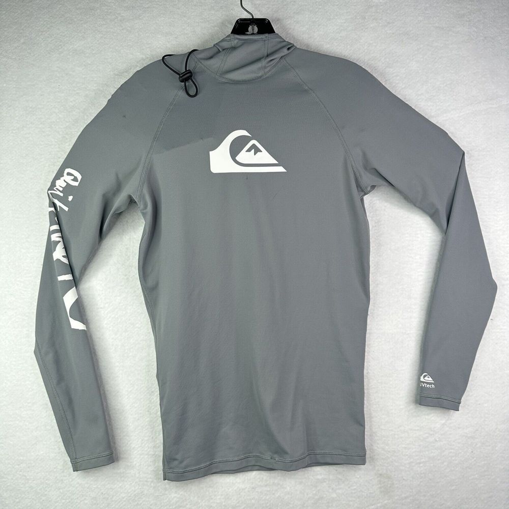 Quiksilver Mens Size Medium Grey Compression Rash Guard Long Sleeve Surf Shirt